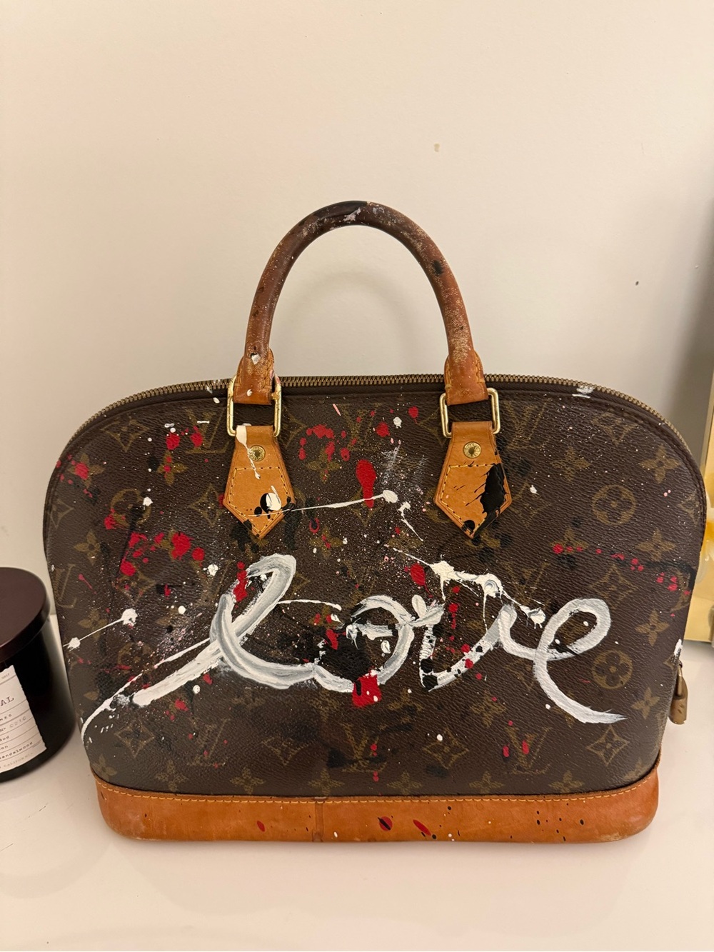 Louis Vuitton Bag painted with love <3